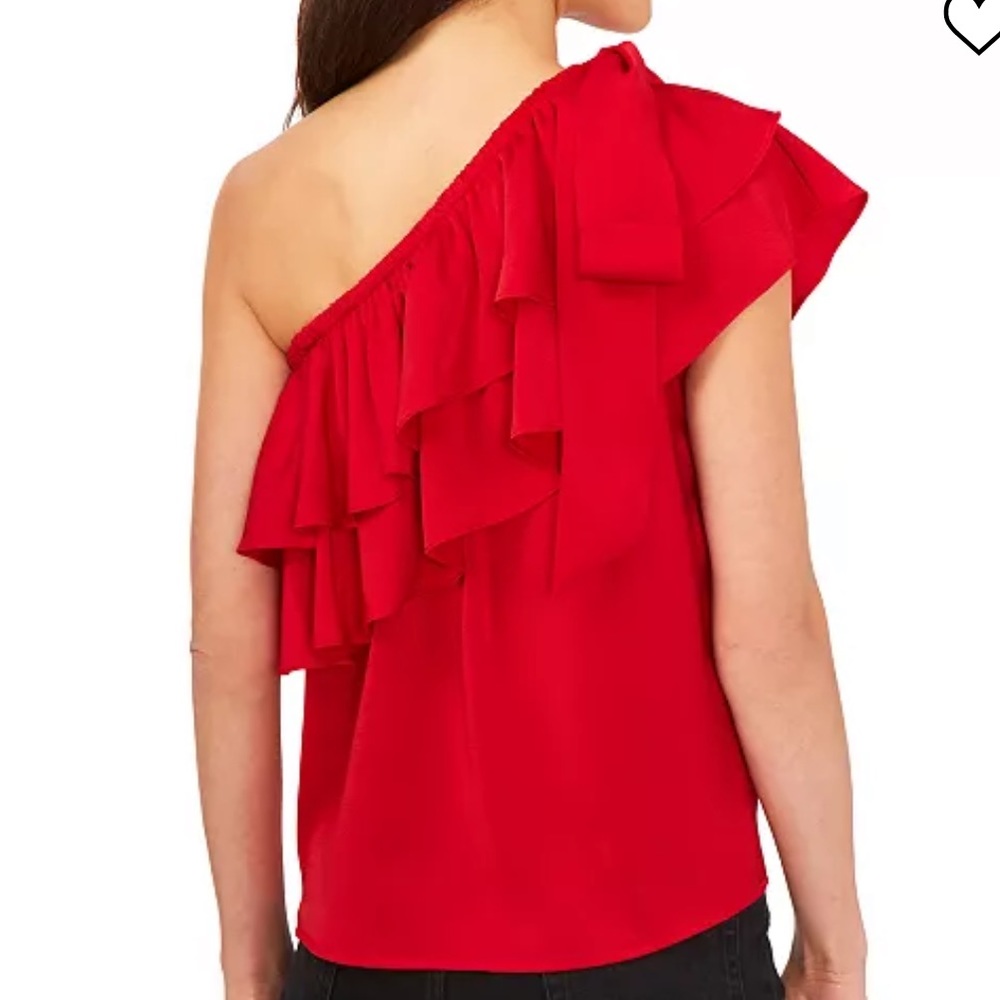 CeCe Asymmetrical One Shoulder Ruffle Blouse - Picture 2 of 10